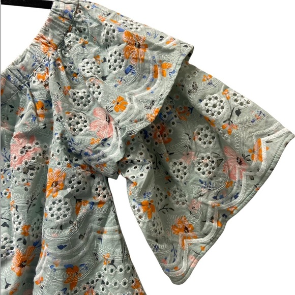 Anthropologie Laia Ashtabula Green Floral Print Cropped Ruffled Sleeve t… - Picture 8 of 9